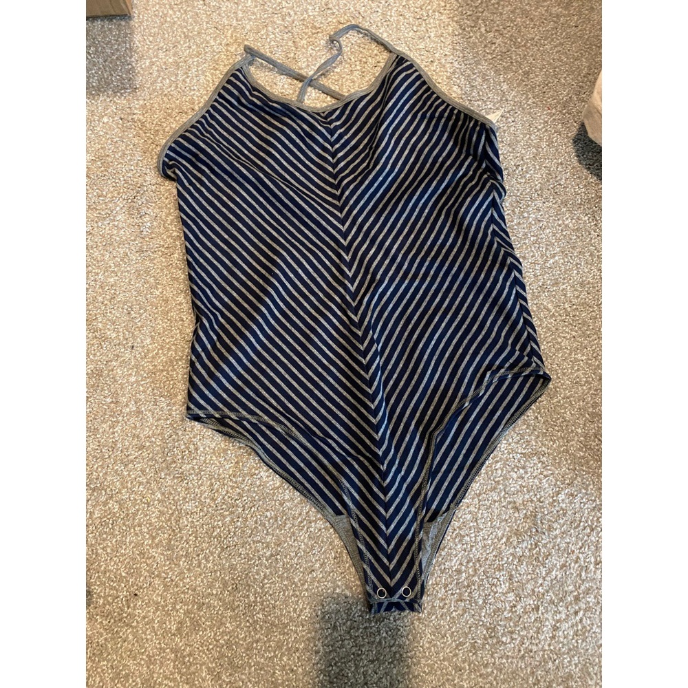 Lemon and Bloom Navy Grey Stripe Bodysuit XL